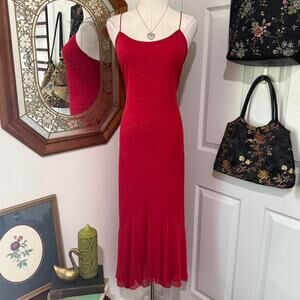 VTG Y2K IN San Francisco Red Glitter Abstract Design High Low Maxi Dress
